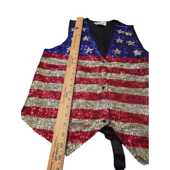 Vintage USA American Flag Sequin Beaded Vest Size XL Snap Front C20.1 - Picture 4 of 8